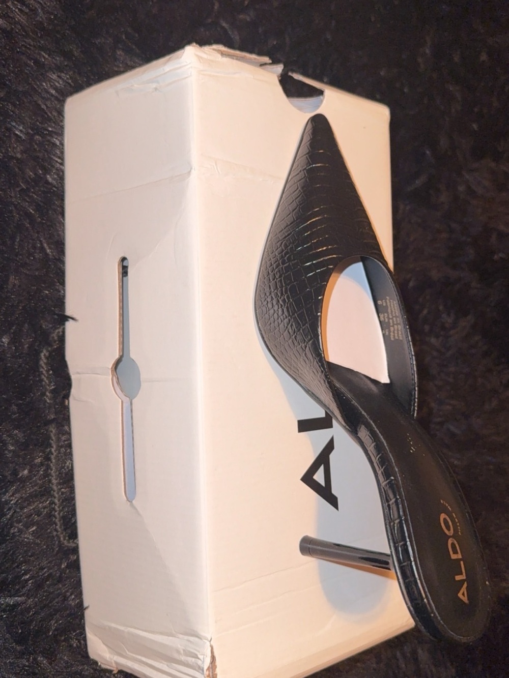 ALDO Black Croc-Embossed Pointed Toe Mule Heel